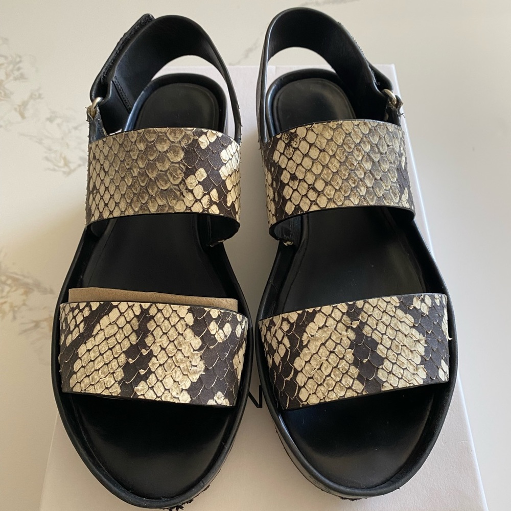 Vince Marett Snake-Embossed Platform Sandal, Blac… - image 1